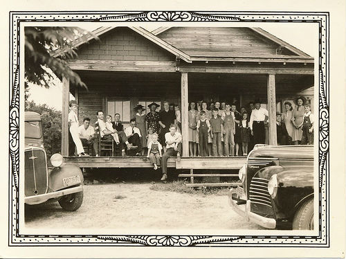 family on porch