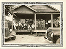 group of people on old porch